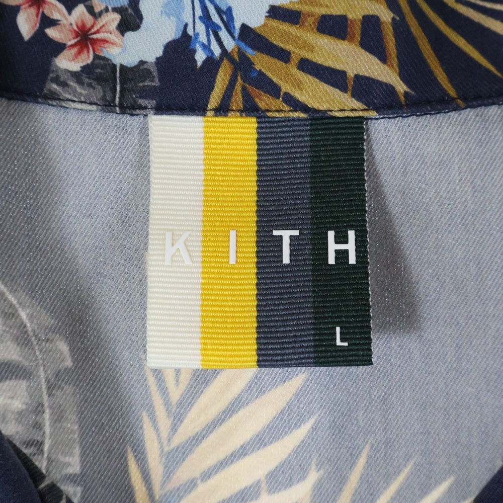 KITH(キス) 21SS Thompson Camp Collar Shirts ボタニカル総柄 シルク混 オープンカラー 半袖シャツ ショートスリーブ ネイビー KH030033