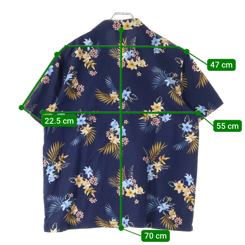 KITH(キス) 21SS Thompson Camp Collar Shirts ボタニカル総柄 シルク混 オープンカラー 半袖シャツ ショートスリーブ ネイビー KH030033