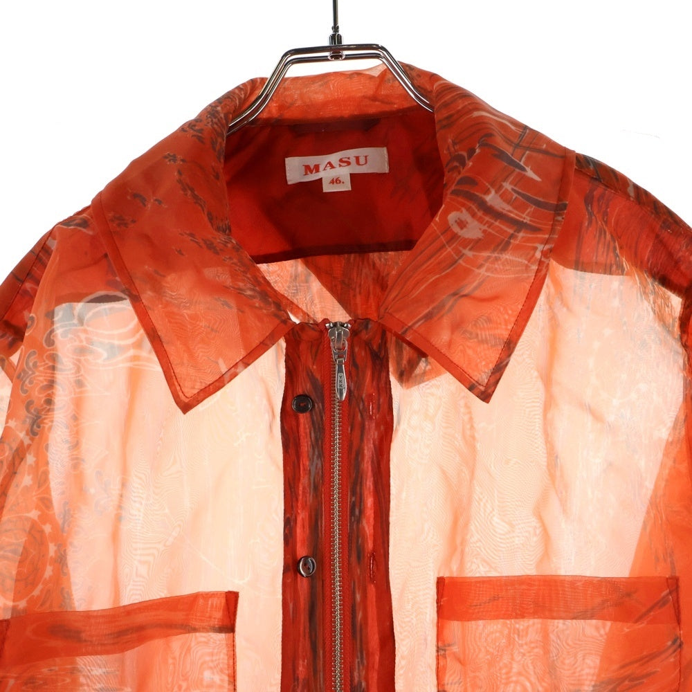 MASU(エムエーエスユー) ZIP-UP MARBLE BANDANA SHIRT バンダナ柄 ナイロン ジップアップ 長袖シャツ オレンジ MVFW-SH0422