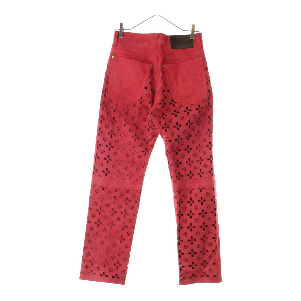 MASU(エムエーエスユー) GOAT LEATHER PANTS ゴートレザー フラワーカットアウト ジップフライ レザーパンツ レッド MVFW-PT0722 レディース