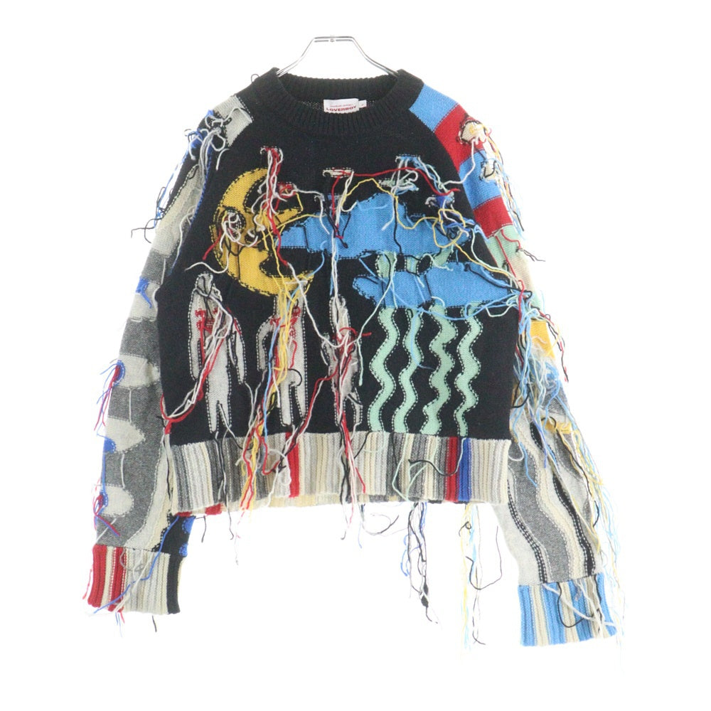 CHARLES JEFFREY LOVERBOY(チャールズジェフリーラバーボーイ) フリンジ アートグラフィック クルーネック 長袖ニットセーター マルチカラー