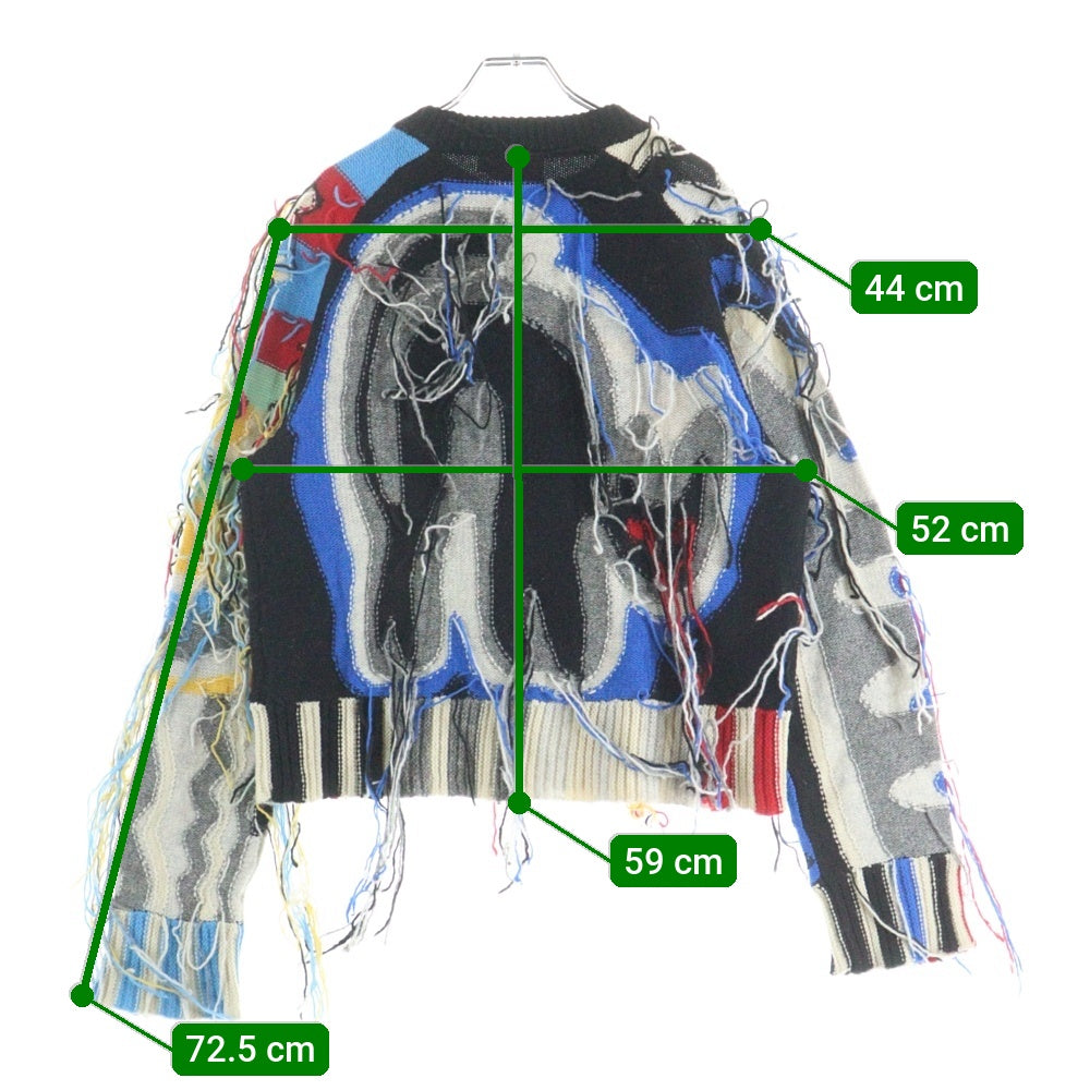 CHARLES JEFFREY LOVERBOY(チャールズジェフリーラバーボーイ) フリンジ アートグラフィック クルーネック 長袖ニットセーター マルチカラー