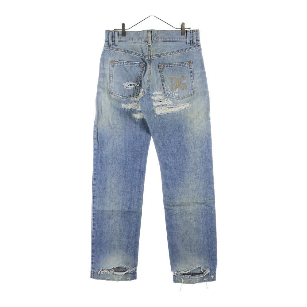 DOLCE & GABBANA(ドルチェアンドガッバーナ) CRASH PROCESSING DAMAGE DENIM PANTS クラッシュ リペア加工 ジップフライ デニムパンツ インディゴ G3018D