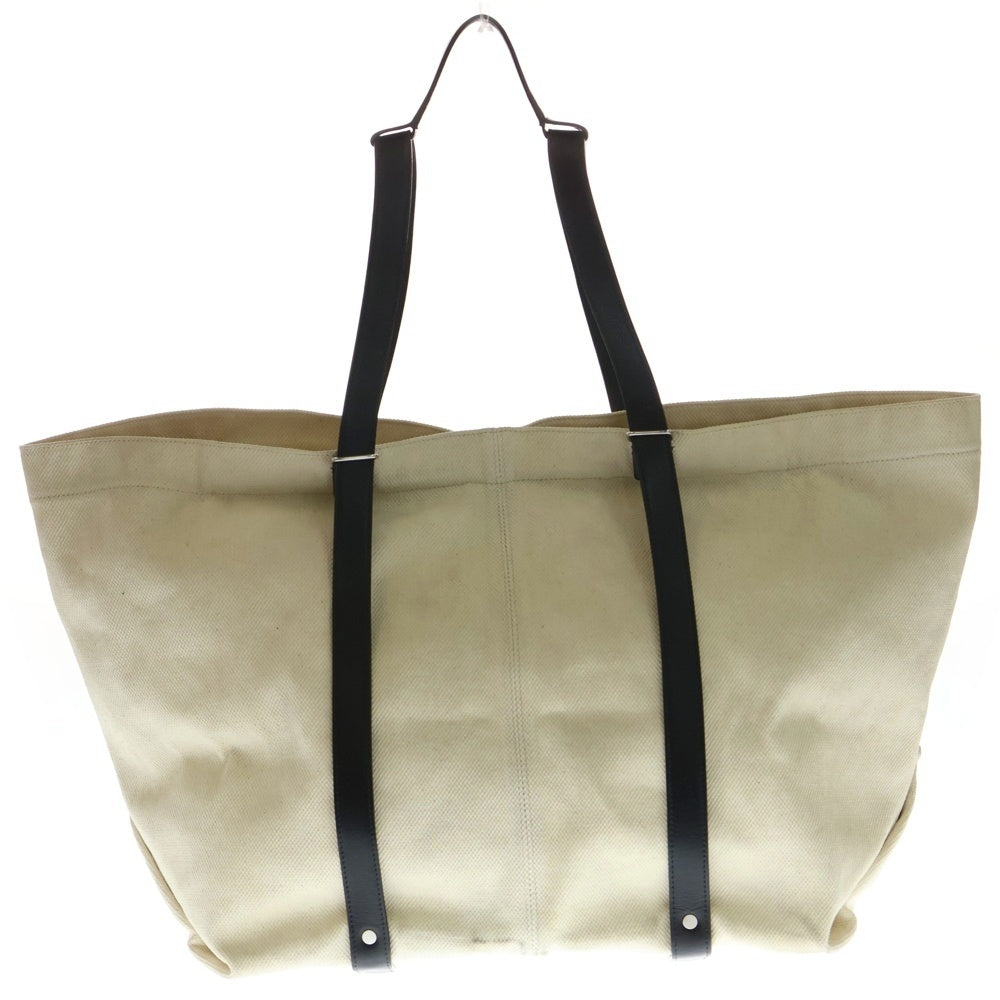 JIL SANDER+(ジルサンダープラス) SHOPPER BAG 2WAY レザーハンドル キャンバス ハンドバッグ アイボリー/ブラック JPPS852013