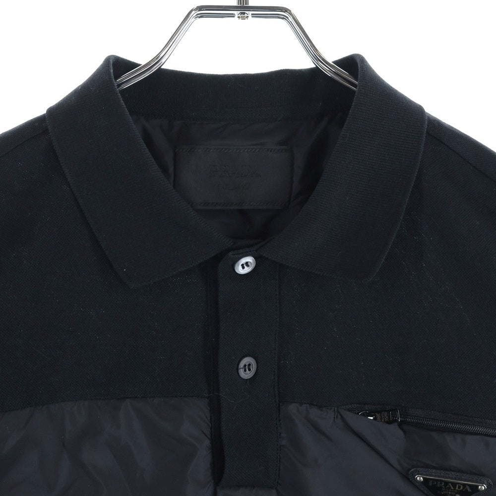 PRADA(プラダ) ナイロンディテール ピケ ポロシャツ ロゴプレート付きナイロン半袖ポロシャツ UJN737 S212 1YR5 ブラック