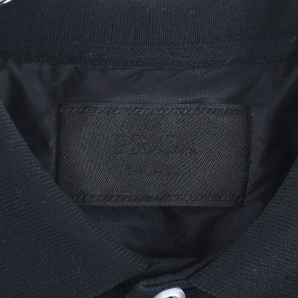 PRADA(プラダ) ナイロンディテール ピケ ポロシャツ ロゴプレート付きナイロン半袖ポロシャツ UJN737 S212 1YR5 ブラック