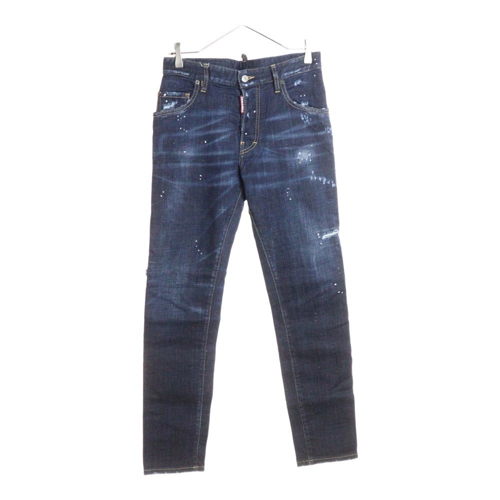 DSQUARED2(ディースクエアード) 21SS SKATER JEANS ペイント加工 ボタンフライ スキニーデニムパンツ インディゴ S79LA0028