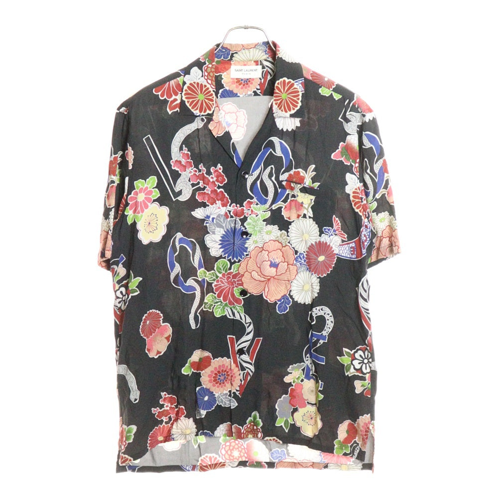 SAINT LAURENT PARIS(サンローランパリ) 16SS フロントボタン 総柄レーヨンシャツ ブラック