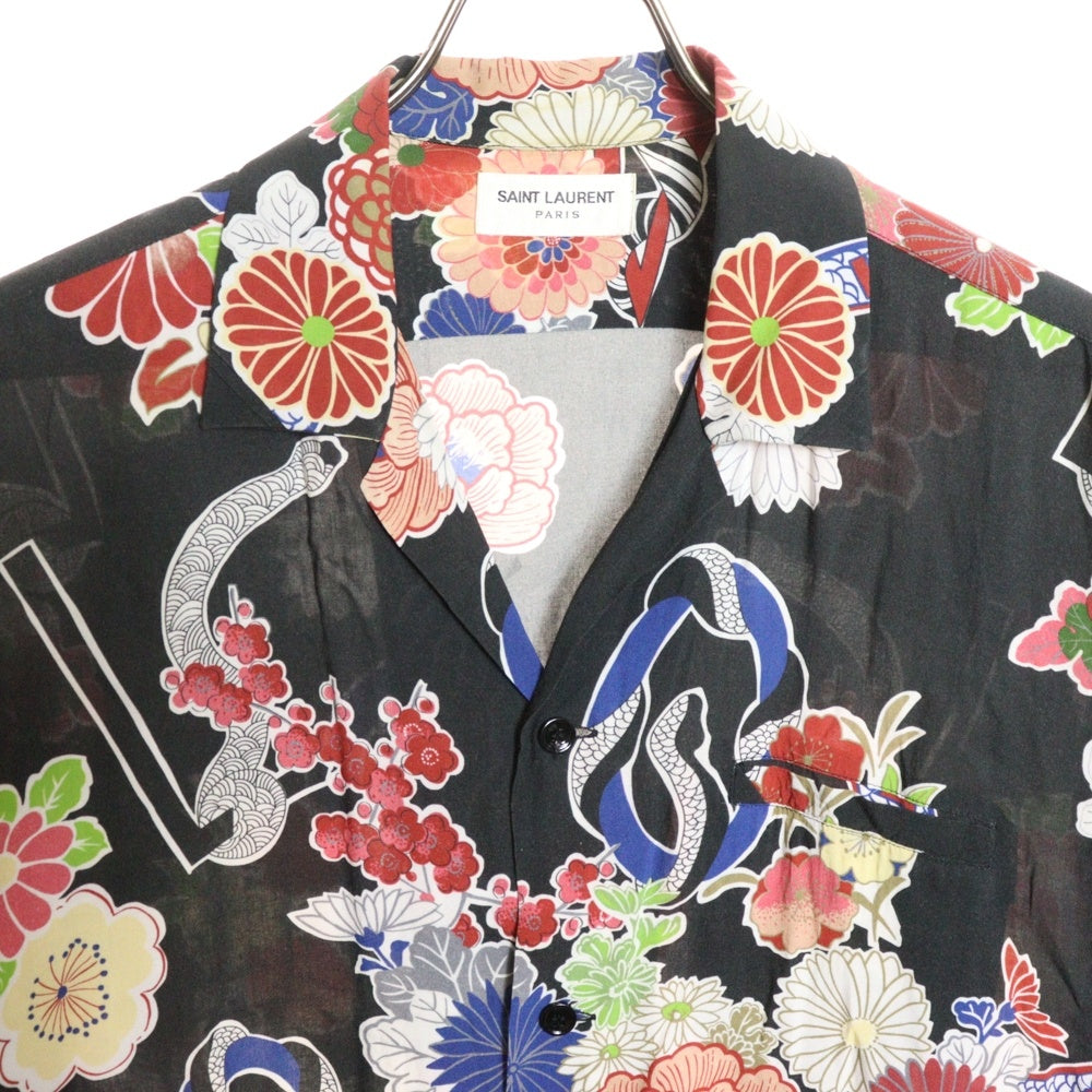 SAINT LAURENT PARIS(サンローランパリ) 16SS フロントボタン 総柄レーヨンシャツ ブラック