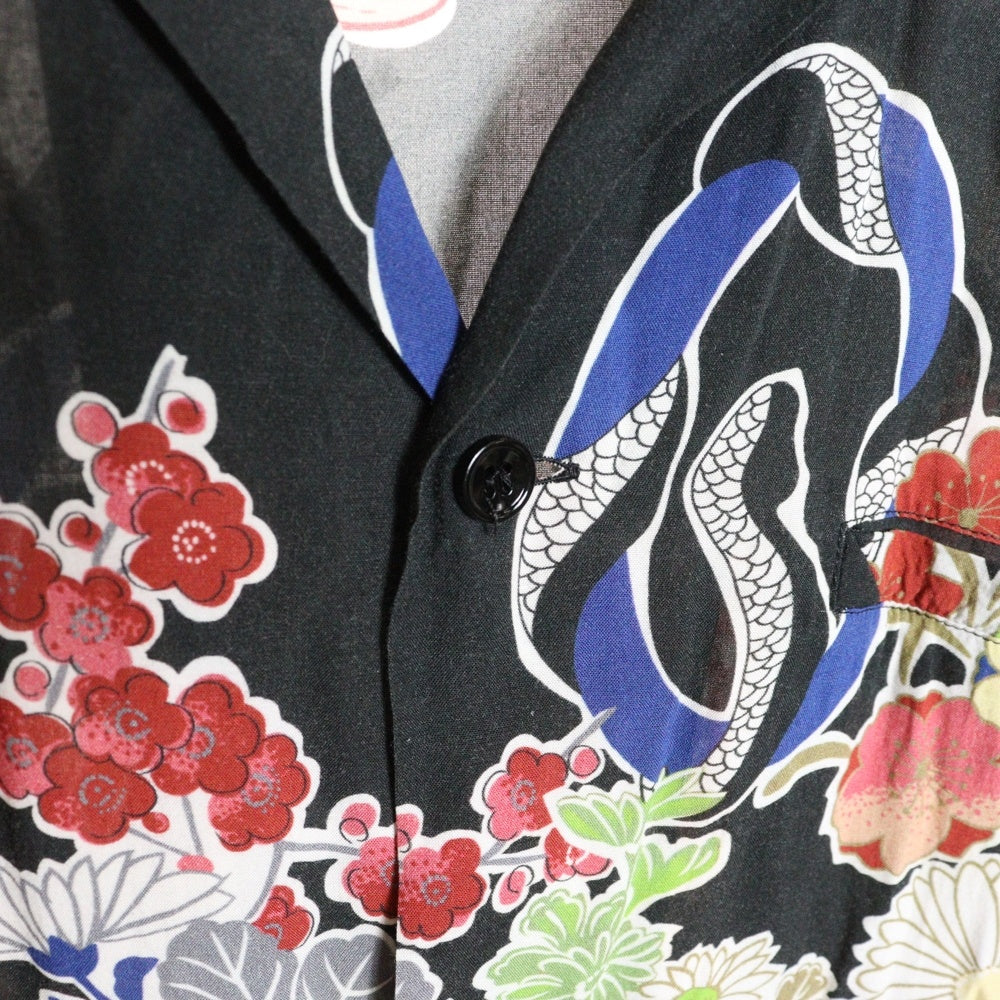 SAINT LAURENT PARIS(サンローランパリ) 16SS フロントボタン 総柄レーヨンシャツ ブラック