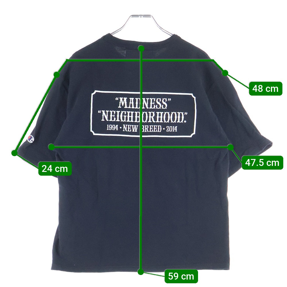 NEIGHBORHOOD(ネイバーフッド) ×MADNESS×CHAMPION マッドネス チャンピオン フロントプリント 半袖Tシャツ カットソー ブラック 161LBMDN-CSM01S