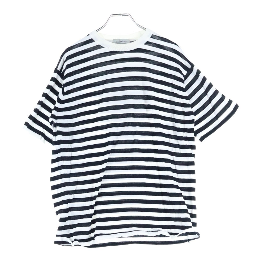 JOHN SMEDLEY(ジョンスメドレー) イングランド製 ボーダー柄 クルーネック コットン 半袖Tシャツ カットソー ホワイト/ブラック
