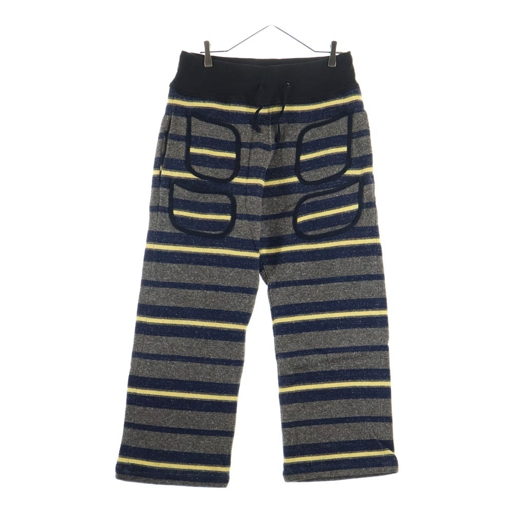 KAPITAL(キャピタル) ビーチ裏毛 ボーダー柄 スウェットパンツ ブラウン/ネイビー/イエロー