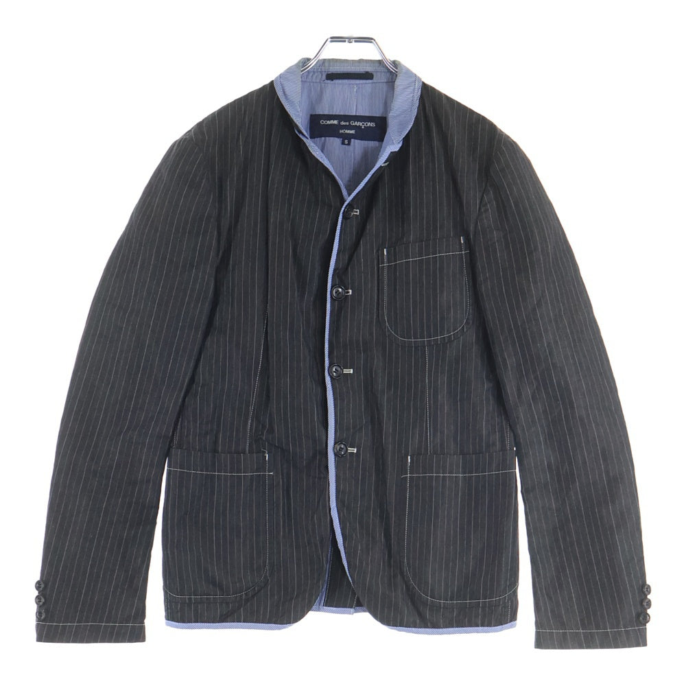 COMME des GARCONS HOMME(コムデギャルソンオム) リネン切替 ストライプテーラードジャケット ブラック HE-J124