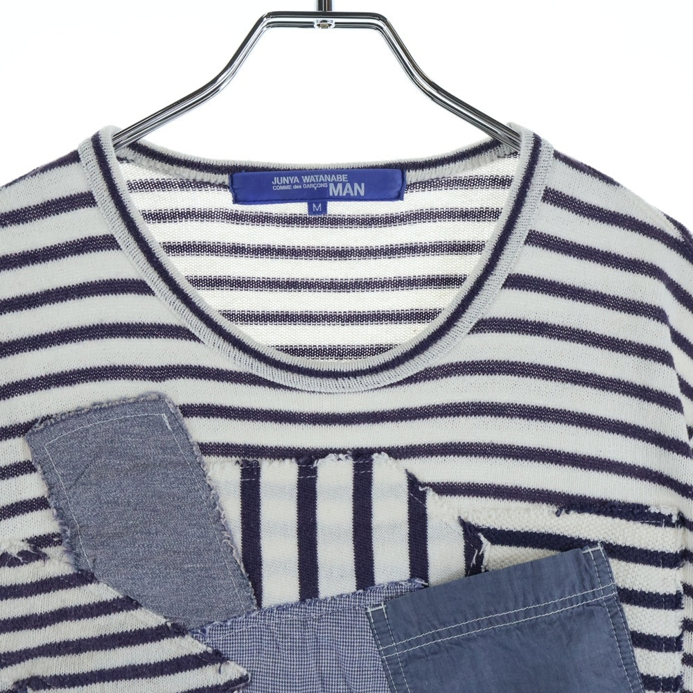 JUNYA WATANABE COMME des GARCONS(ジュンヤワタナベ コムデギャルソン) フロントポケット付 ボーダー コットン長袖Tシャツ ホワイト/パープル WL-T016