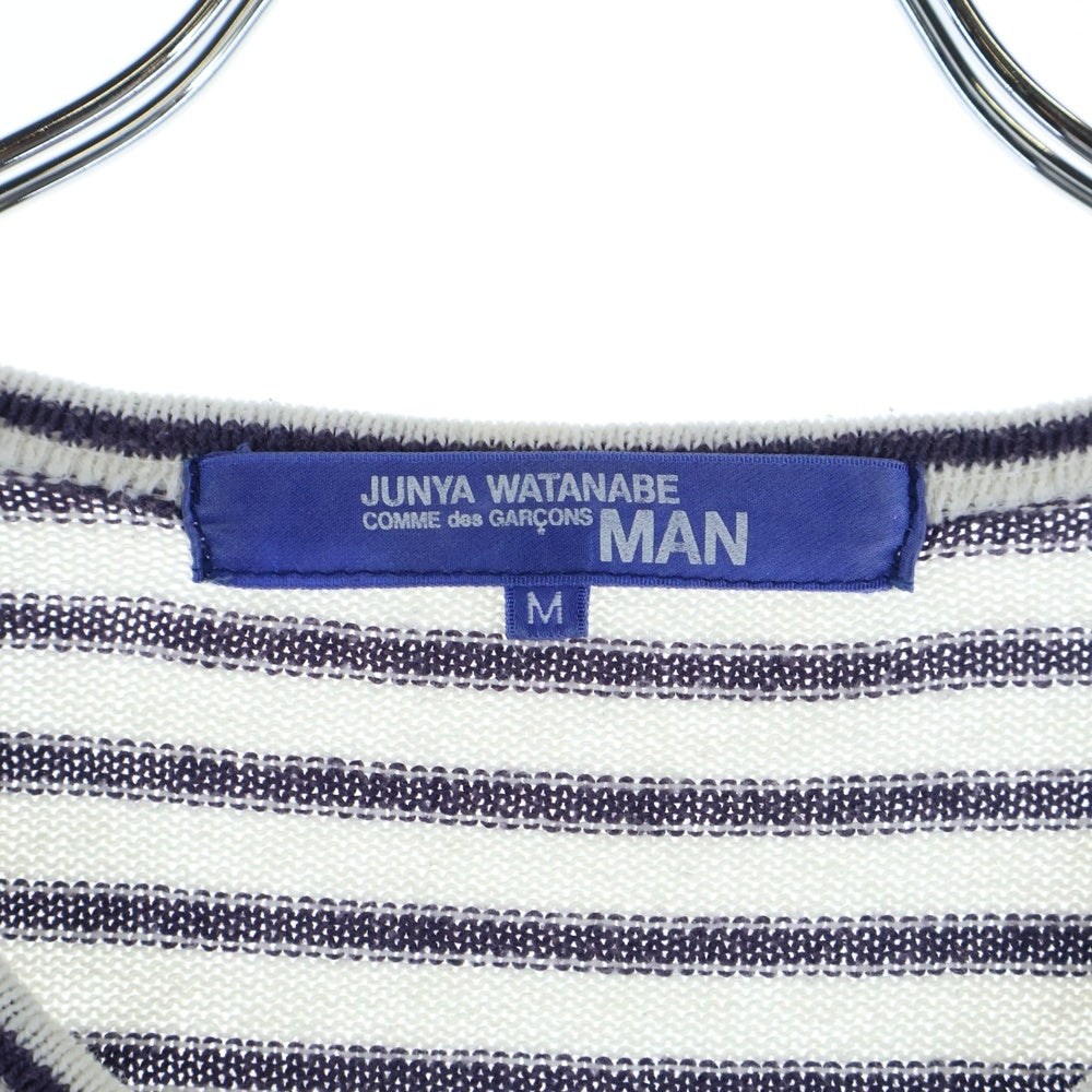 JUNYA WATANABE COMME des GARCONS(ジュンヤワタナベ コムデギャルソン) フロントポケット付 ボーダー コットン長袖Tシャツ ホワイト/パープル WL-T016