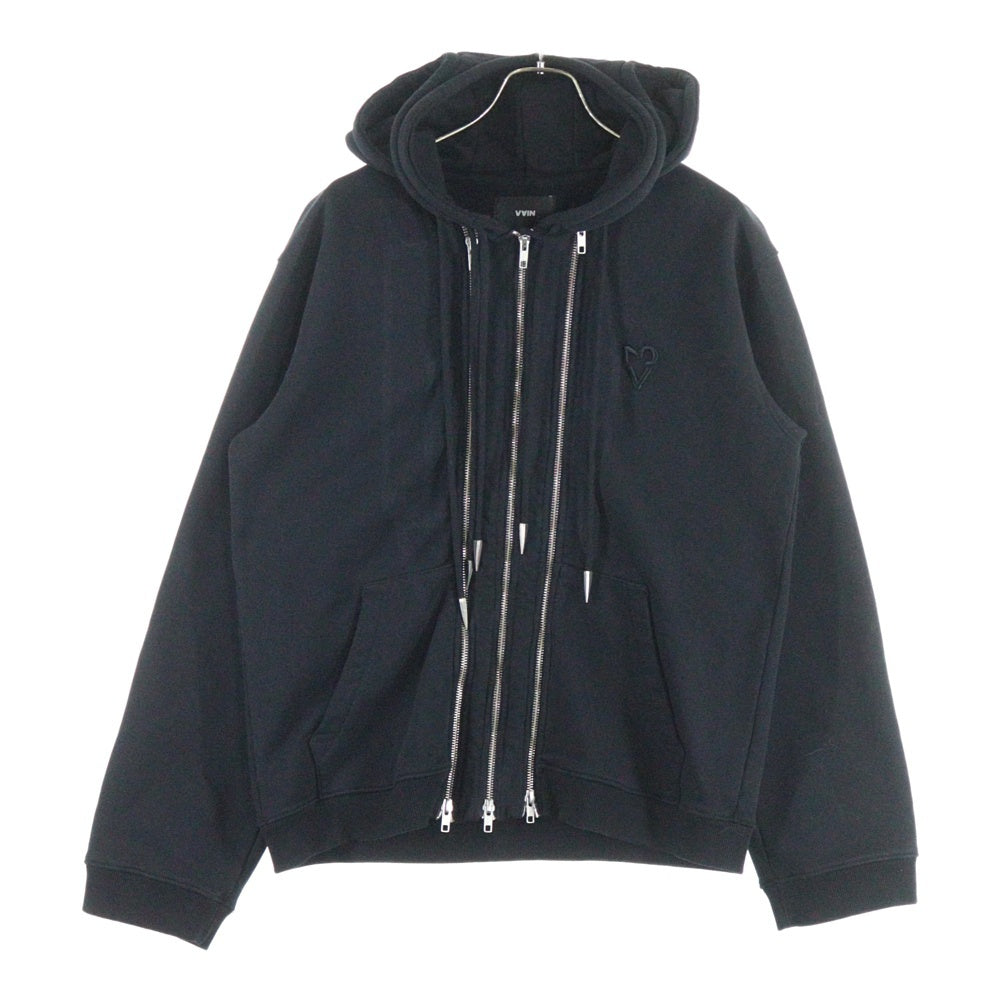 VAIN(ヴァイン) THREE ZIP HOODIE 3ジップ ロゴ刺繍 フーディー パーカー ブラック 01259