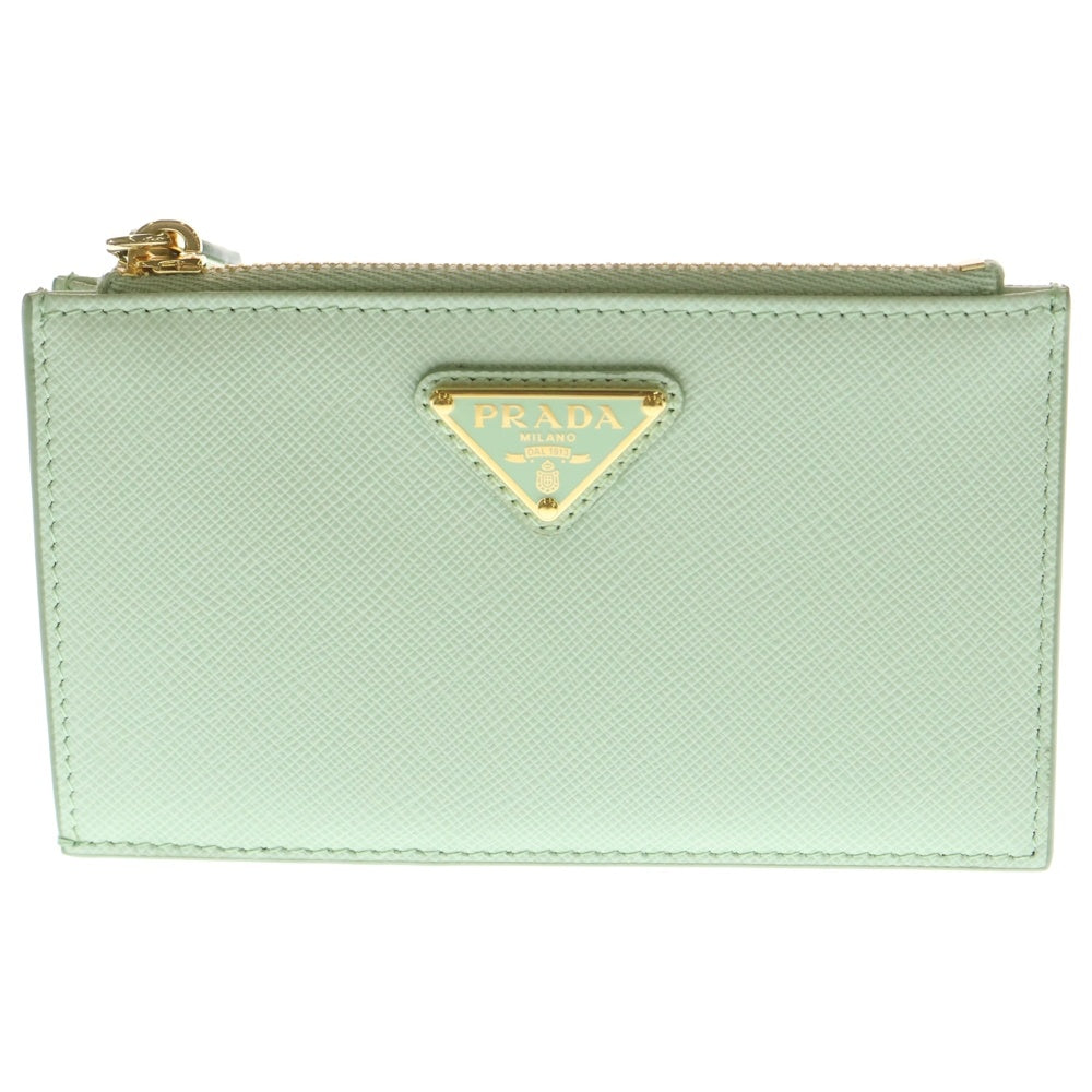 PRADA(プラダ) SAFFIANO サフィアーノ トライアングルロゴ リップスプリント レザー フラグメントケース カード 小物入れ ライトグリーン 1MC086 レディース