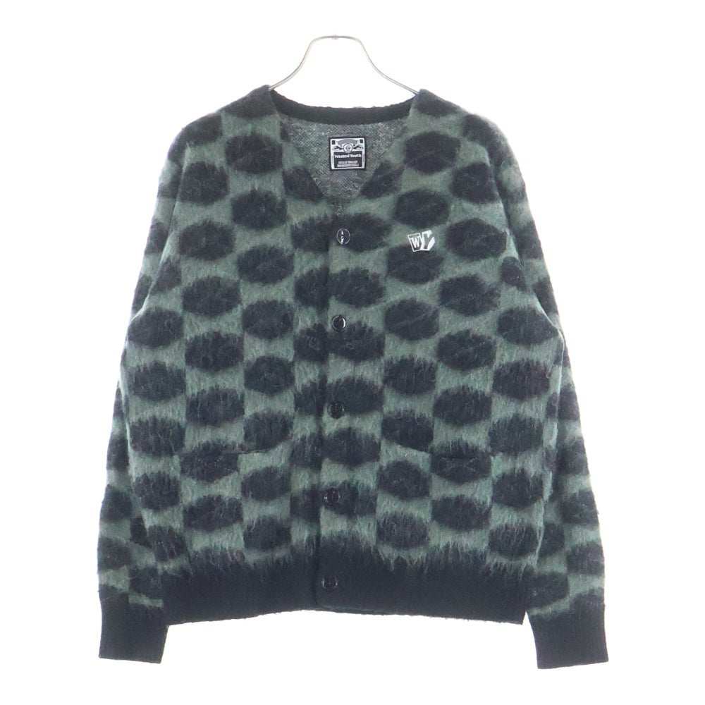 WASTED YOUTH(ウェイステッドユース) KNIT CARDIGAN ロゴ刺繍 カラーブロック モヘアニットカーディガン グリーン/ブラック WY28CS003