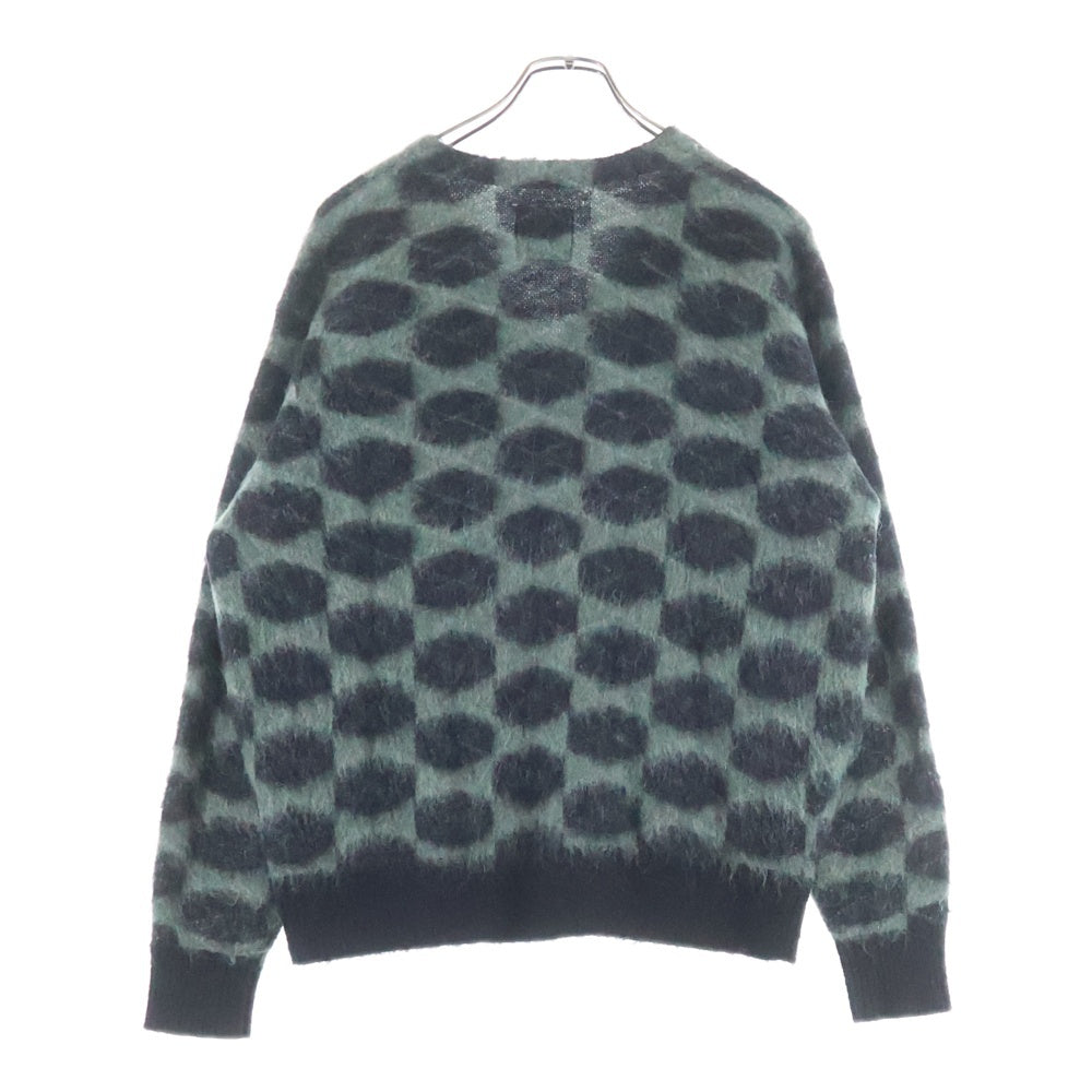 WASTED YOUTH(ウェイステッドユース) KNIT CARDIGAN ロゴ刺繍 カラーブロック モヘアニットカーディガン グリーン/ブラック WY28CS003