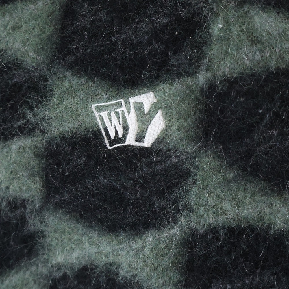 WASTED YOUTH(ウェイステッドユース) KNIT CARDIGAN ロゴ刺繍 カラーブロック モヘアニットカーディガン グリーン/ブラック WY28CS003