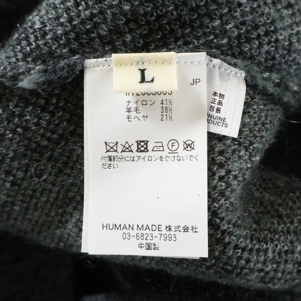 WASTED YOUTH(ウェイステッドユース) KNIT CARDIGAN ロゴ刺繍 カラーブロック モヘアニットカーディガン グリーン/ブラック WY28CS003