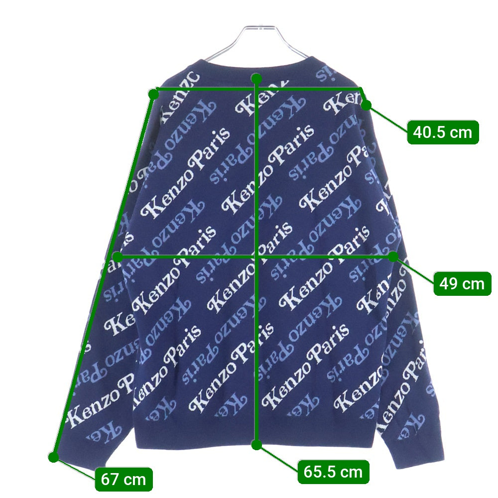 KENZO(ケンゾー) BY VERDY JUMPER CREW NECK KNIT ヴェルディ ロゴ総柄 クルーネック 長袖ニットセーター ネイビー FE55PU4573CB