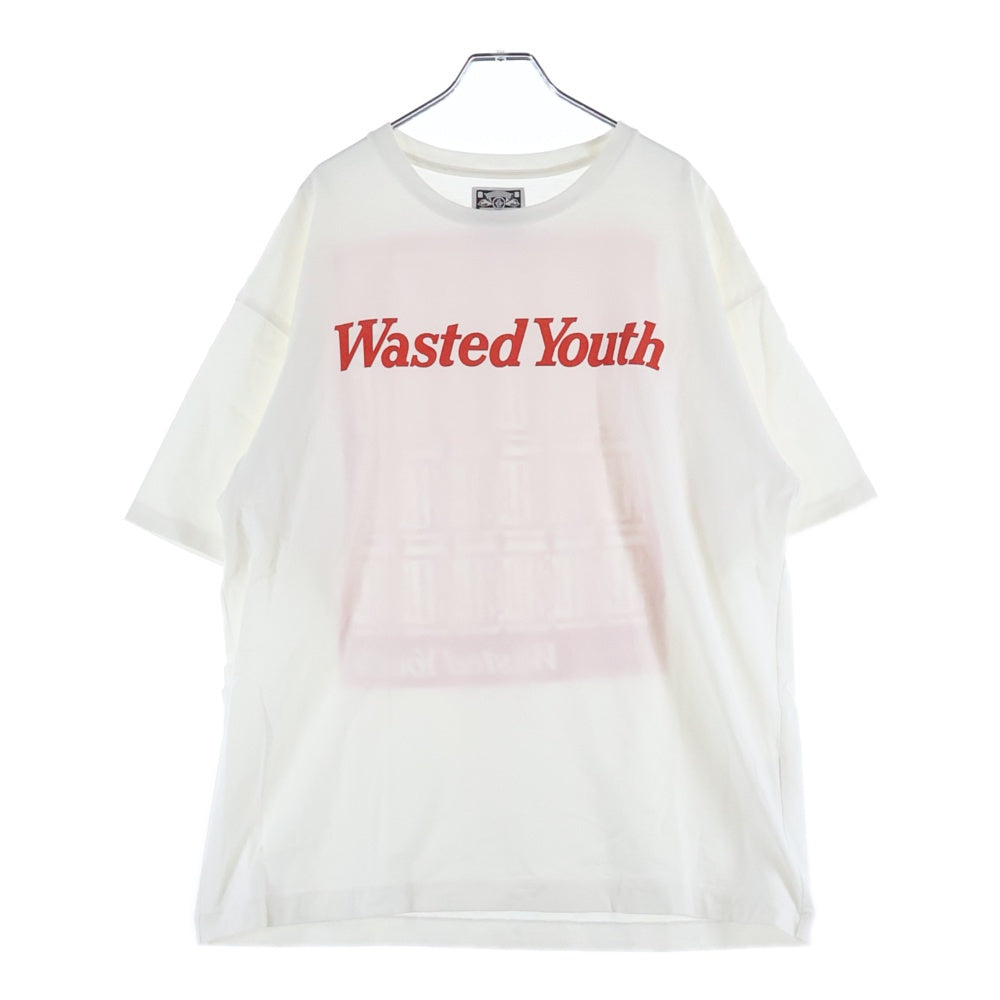 WASTED YOUTH(ウェイステッドユース) フロントプリント クルーネック 半袖Tシャツ カットソー ホワイト