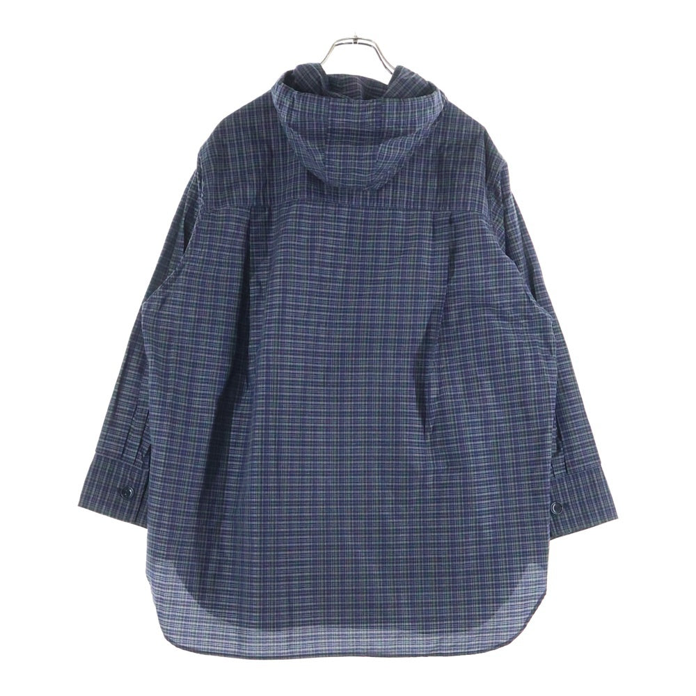 beautiful people(ビューティフルピープル) チェックアノラックシャツ フロントボタン フーディ長袖シャツ パープル