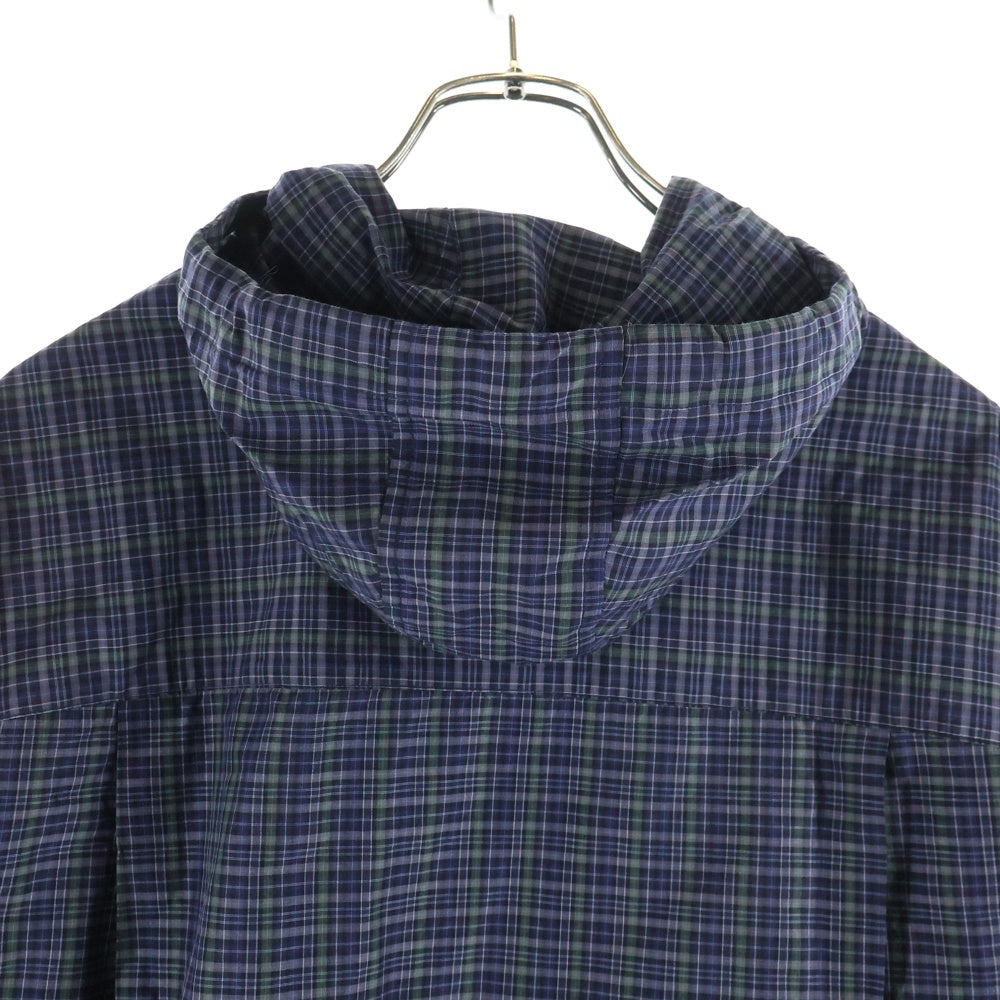 beautiful people(ビューティフルピープル) チェックアノラックシャツ フロントボタン フーディ長袖シャツ パープル