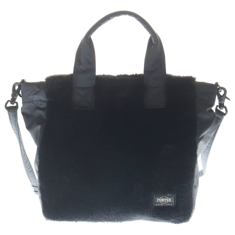 HEAD PORTER PLUS(ヘッド ポーター プラス) BLACKBEAUTY ナイロン ファー切替 2WAYショルダーバッグ ハンドバッグ ブラック