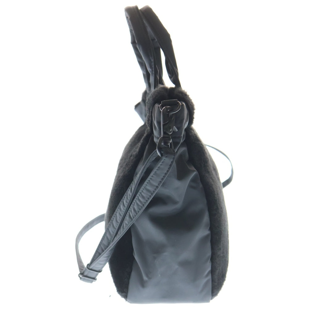 HEAD PORTER PLUS(ヘッド ポーター プラス) BLACKBEAUTY ナイロン ファー切替 2WAYショルダーバッグ ハンドバッグ ブラック