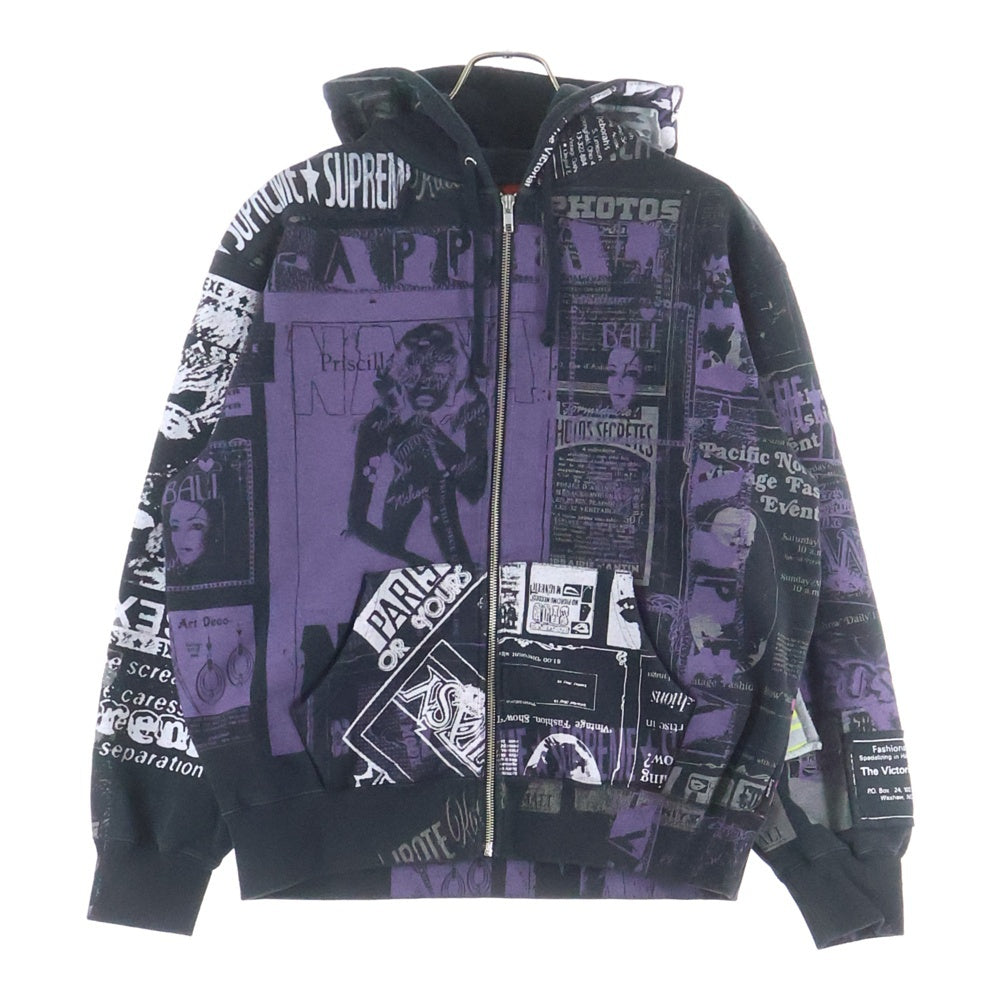 SUPREME(シュプリーム) 24SS Collage Zip Up Hooded Sweatshirt カレッジロゴ総柄 フーデッド ジップアップパーカー ブラック/パープル