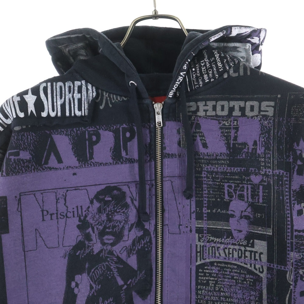 SUPREME(シュプリーム) 24SS Collage Zip Up Hooded Sweatshirt カレッジロゴ総柄 フーデッド ジップアップパーカー ブラック/パープル