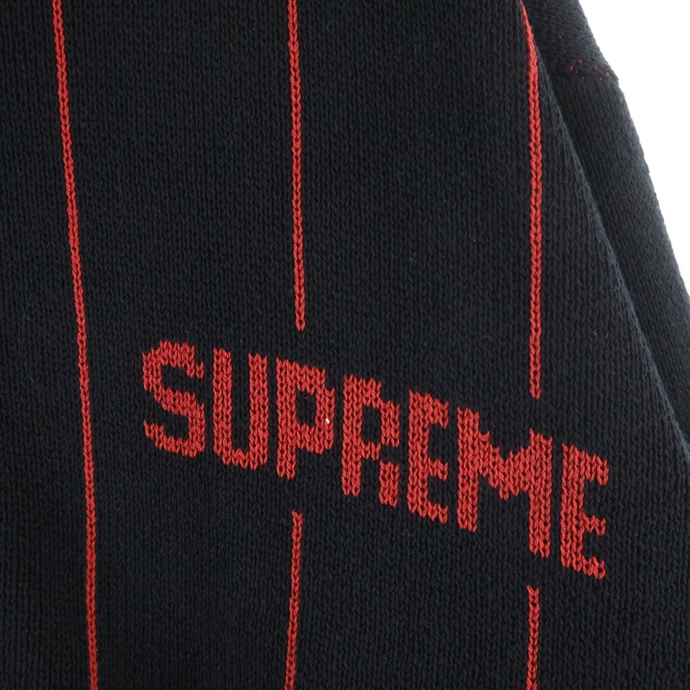 SUPREME(シュプリーム) 23SS Pinstripe Varsity Zip Up Sweater ピンストライプ バーシティ ジップアップ 長袖セーター ブラック/レッド