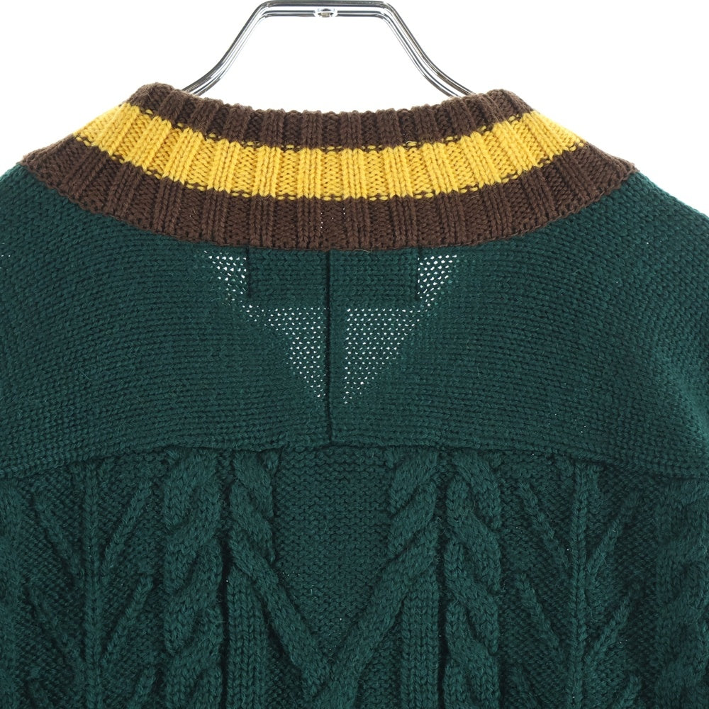 gim(ジム) Knitted Hockey Jersey Vネック ウール ケーブルニットセーター グリーン 23505130