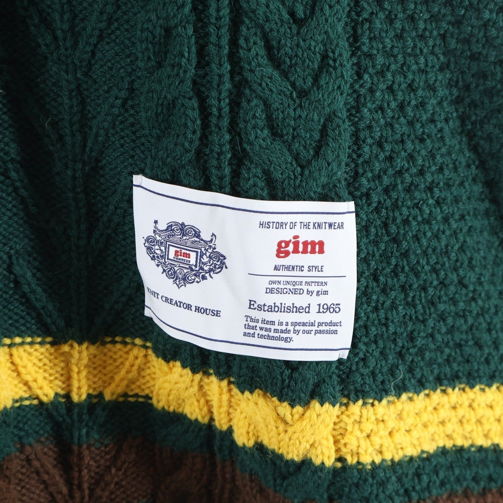 gim(ジム) Knitted Hockey Jersey Vネック ウール ケーブルニットセーター グリーン 23505130