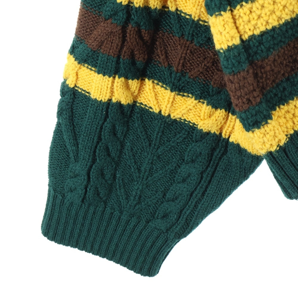 gim(ジム) Knitted Hockey Jersey Vネック ウール ケーブルニットセーター グリーン 23505130