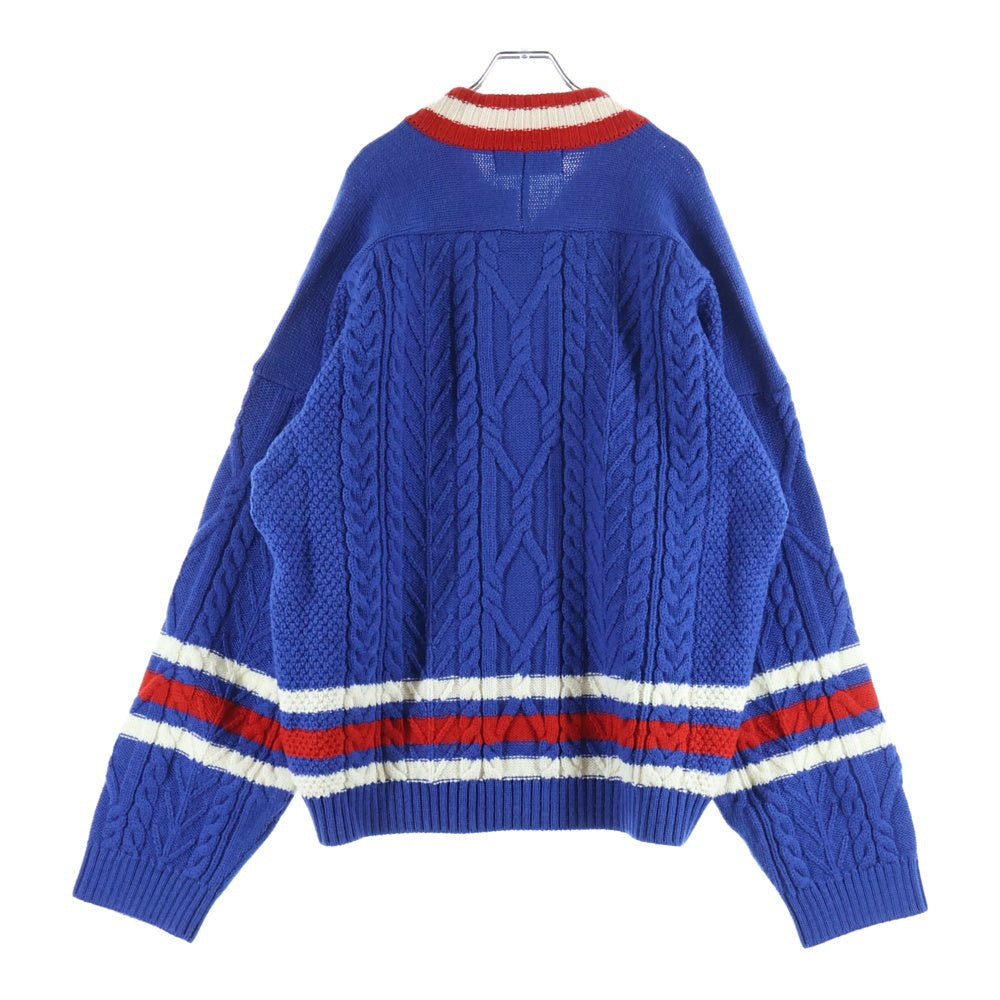 gim(ジム) Knitted Hockey Jersey Vネック ウール ケーブルニットセーター ネイビー 23505130