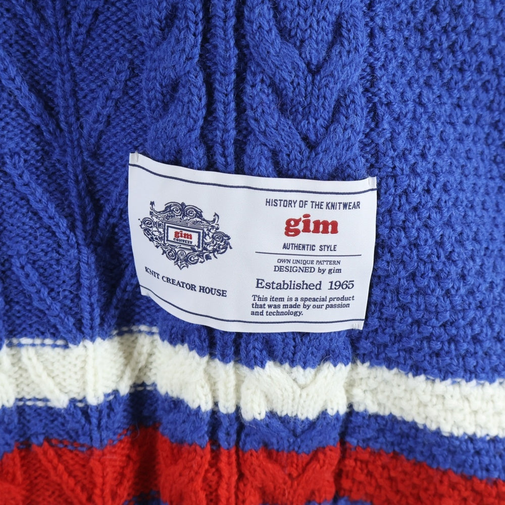 gim(ジム) Knitted Hockey Jersey Vネック ウール ケーブルニットセーター ネイビー 23505130
