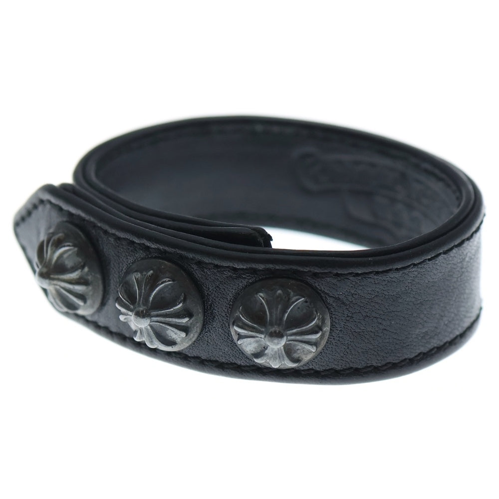 クロムハーツ 3btn 2snp レザーブレスレット ブラック CHROME HEARTS(クロムハーツ) 3BTN 2SNP クロスボール 3ボタン2
