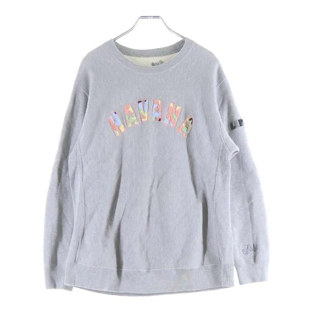 lucien pellat-finet(ルシアンペラフィネ) カレッジロゴ クルーネック コットン 長袖スウェット トレーナー グレー YMP-960U