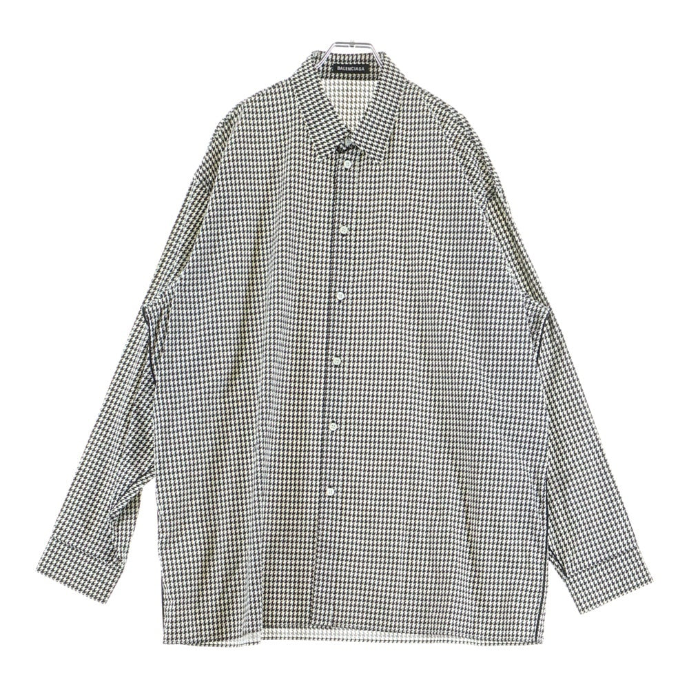 BALENCIAGA(バレンシアガ) 千鳥格子総柄 ハウンドトゥース パイピング 長袖シャツ ロングスリーブ ホワイト 626768 TIL17