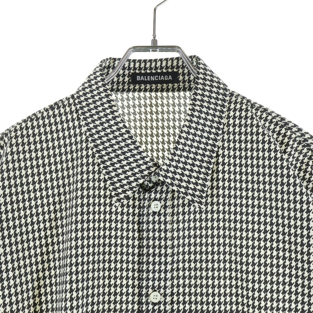 BALENCIAGA(バレンシアガ) 千鳥格子総柄 ハウンドトゥース パイピング 長袖シャツ ロングスリーブ ホワイト 626768 TIL17