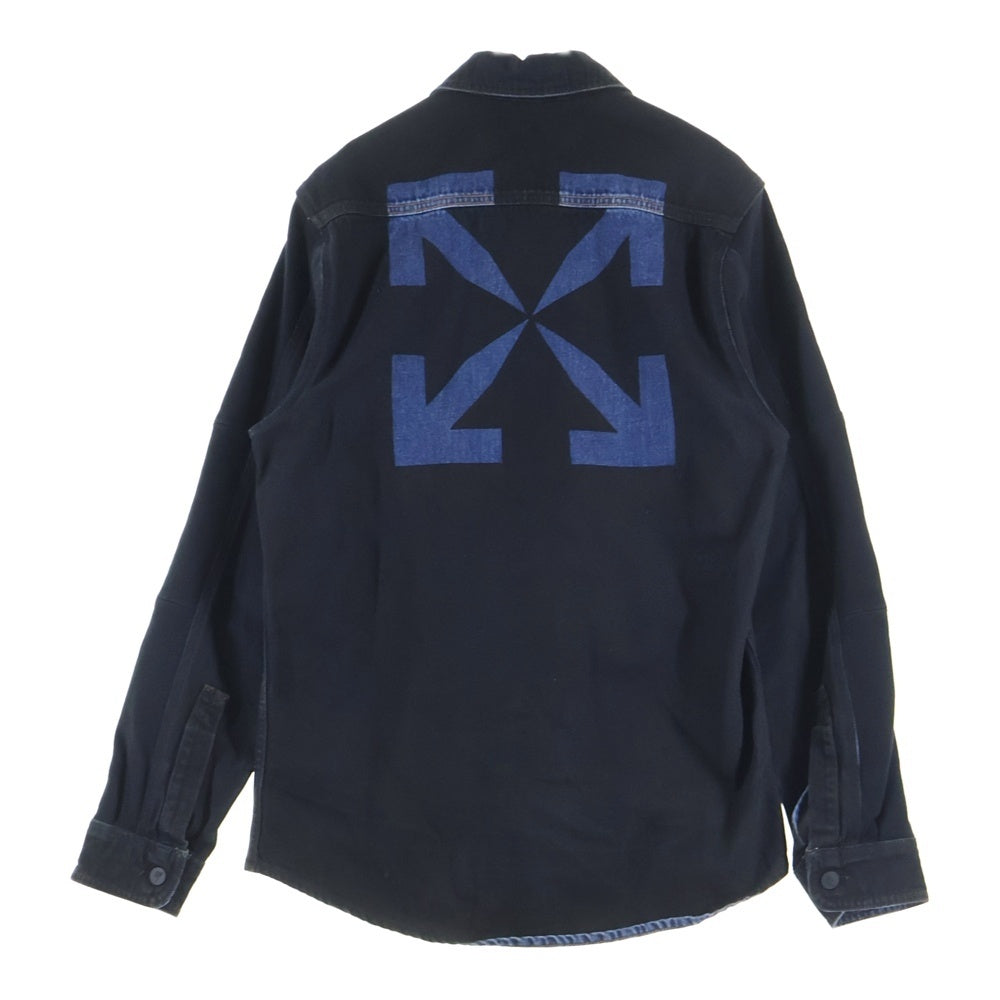 OFF-WHITE(オフホワイト) 20AW バックアロープリント アーム素材切替 ボタン デニムジャケット インディゴブラック OMYD020E20DEN001