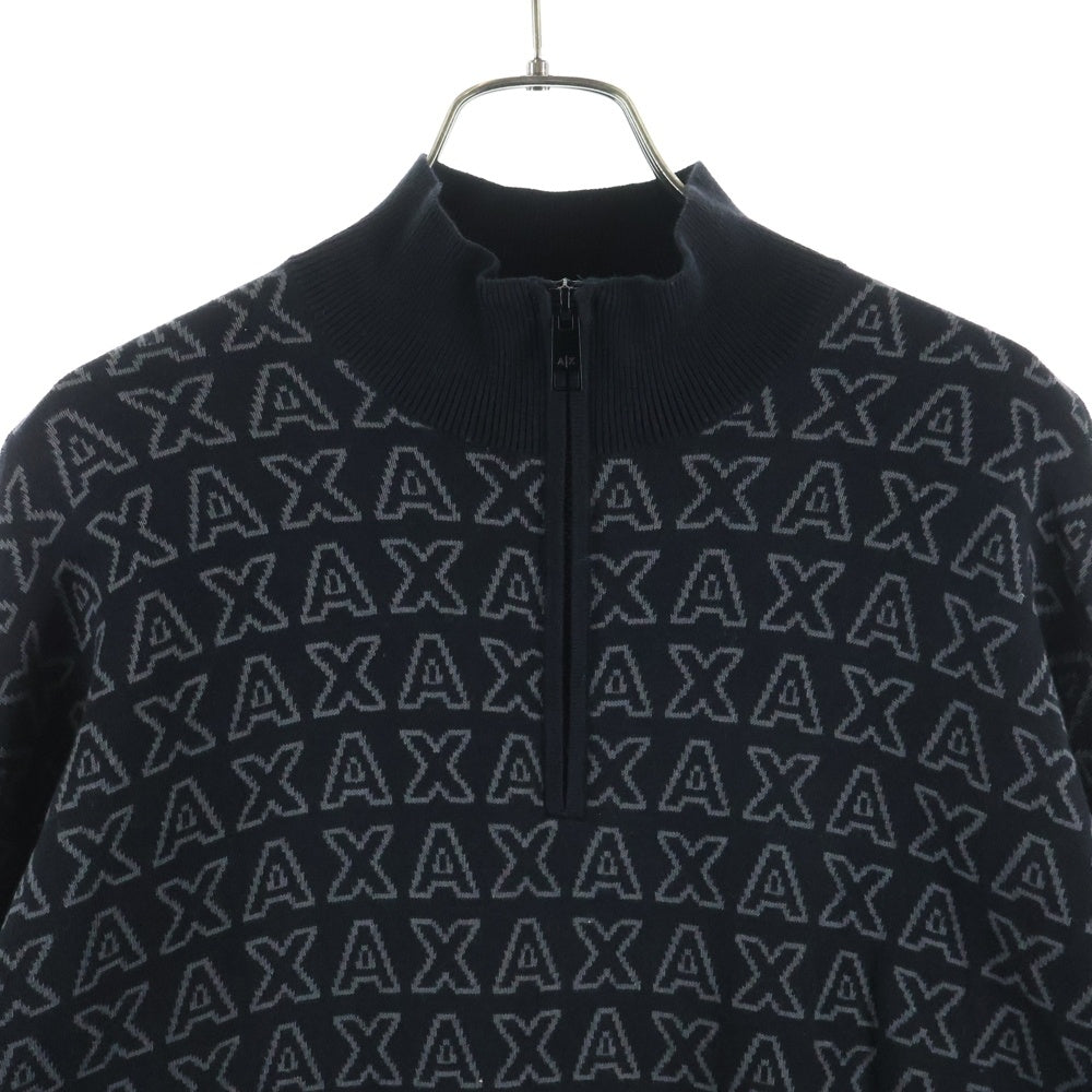 Armani Exchange(アルマーニ エクスチェンジ) HALF ZIP PULLOVER ロゴ総柄 ハーフジップ 長袖セーター ブラック 6RZM1K ZMQ7Z