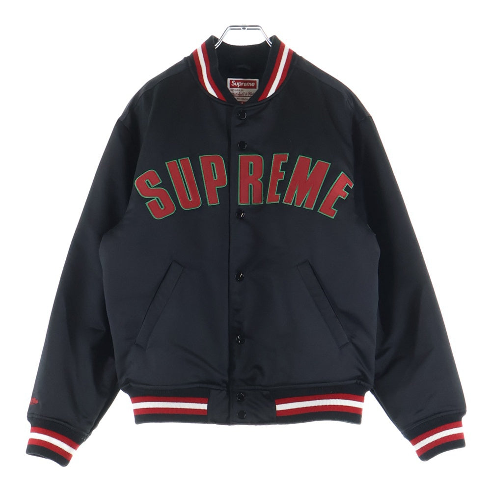 SUPREME(シュプリーム) 21AW ×Mitchell & Ness Varsity Jacket ミッチェルアンドネス サテン バーシティジャケット ブラック/レッド