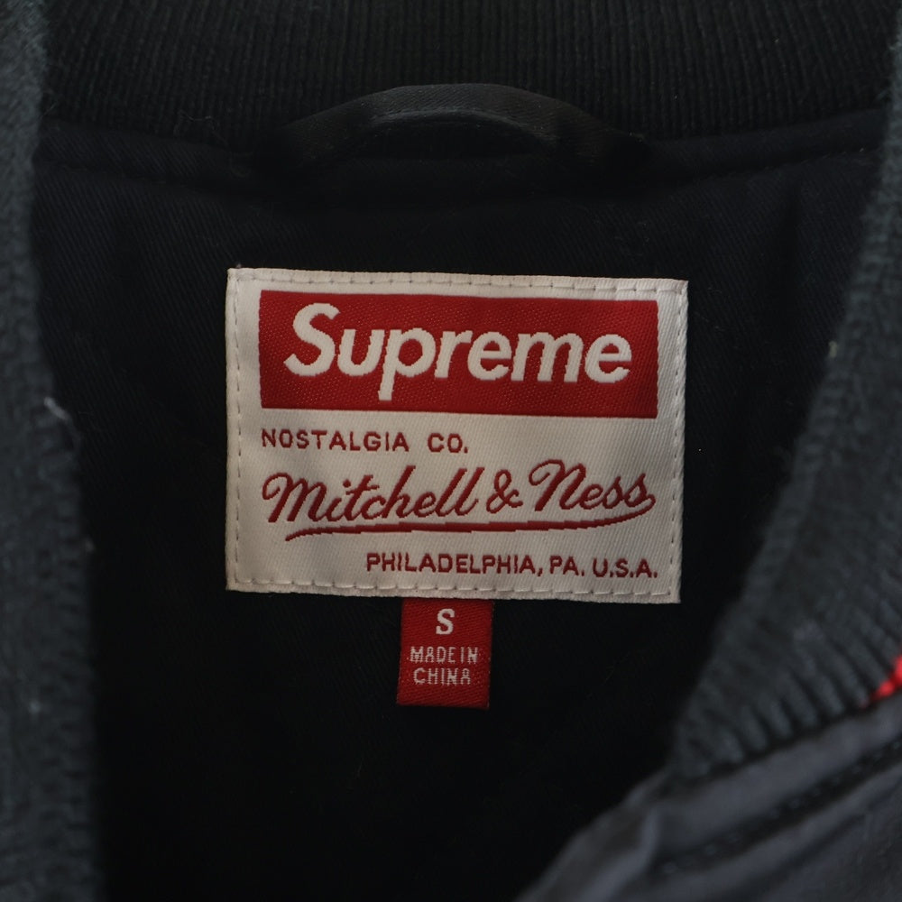 SUPREME(シュプリーム) 21AW ×Mitchell & Ness Varsity Jacket ミッチェルアンドネス サテン バーシティジャケット ブラック/レッド