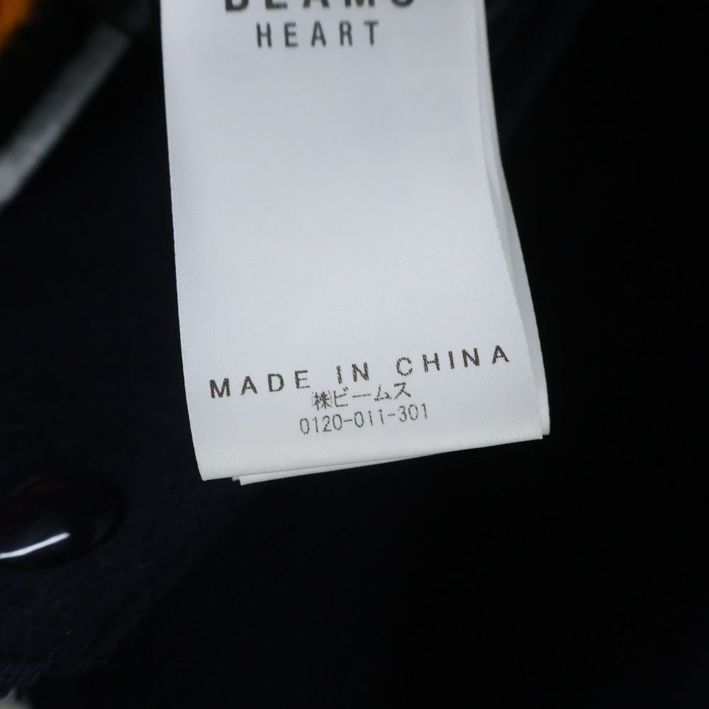 BEAMS HEART(ビームス ハート) フロント刺繍 アームレザー切替 スタジアムジャケット ネイビー/ホワイト 42-18-0047-195