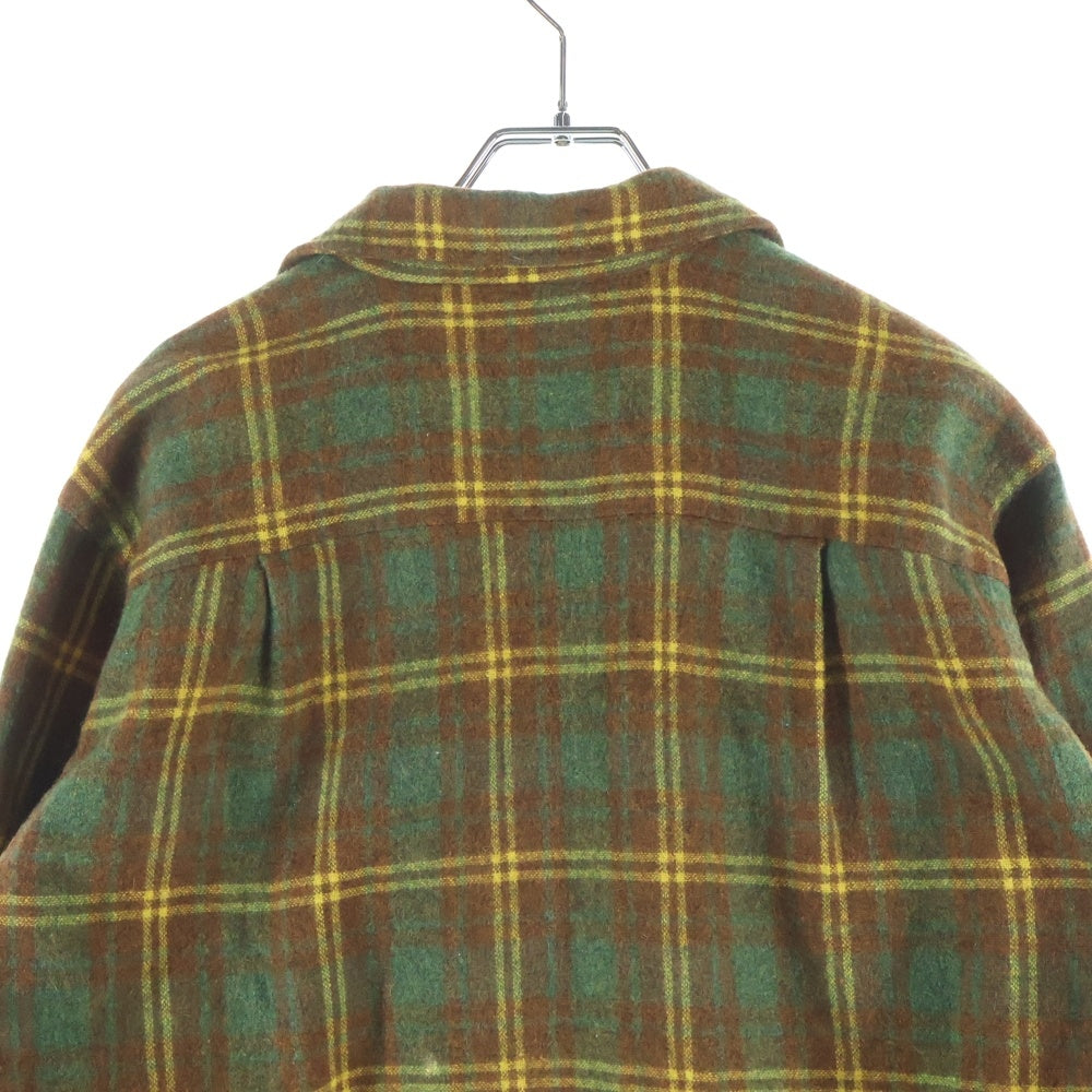 PENNEYS TOWNCRAFT(ぺニーズタウンクラフト) 60-70S オープンカラー ウールチェック 長袖シャツ ロングスリーブ ブラウン/グリーン